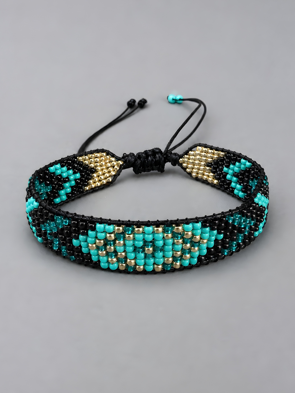 Handmade Turquoise Loom Woven Seed Bead Cuff Bracelet Southwestern Beaded